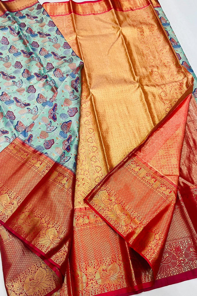 Kanchipuram Luxe Silk Saree with Contrast Border - Rosepetals Luxe