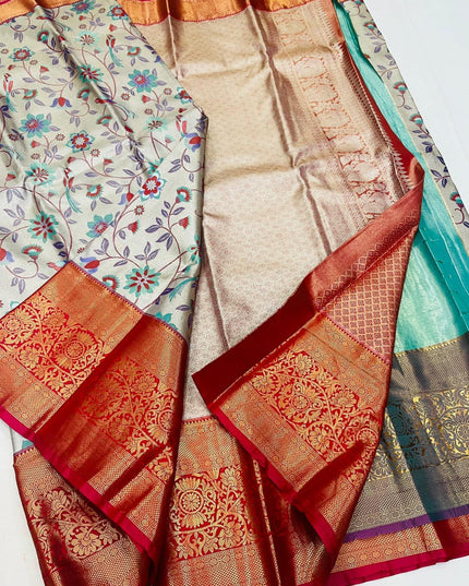 Kanchipuram Luxe Silk Saree with Contrast Border - Rosepetals Luxe