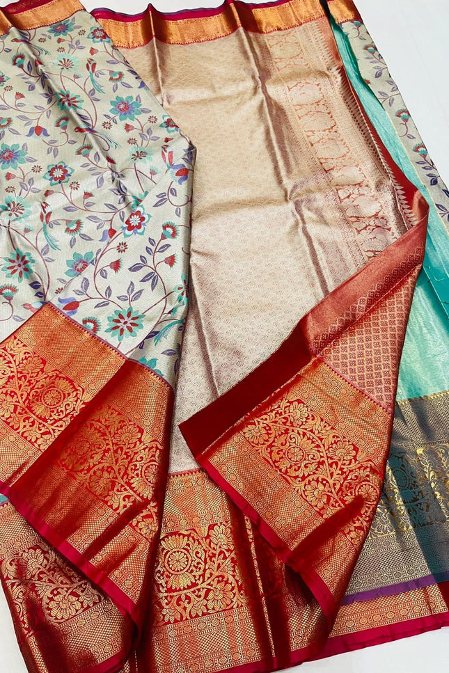 Kanchipuram Luxe Silk Saree with Contrast Border - Rosepetals Luxe