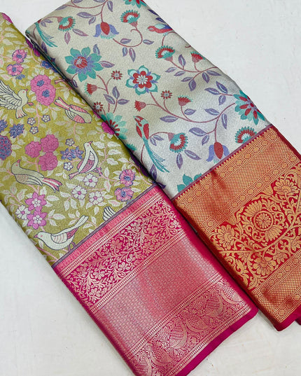 Kanchipuram Luxe Silk Saree with Contrast Border - Rosepetals Luxe