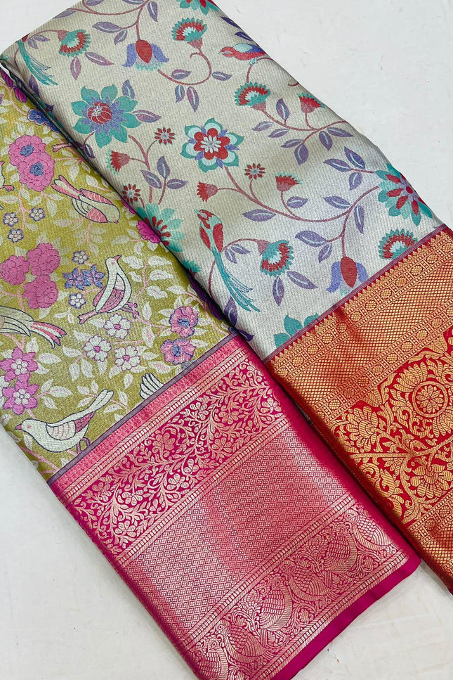 Kanchipuram Luxe Silk Saree with Contrast Border - Rosepetals Luxe