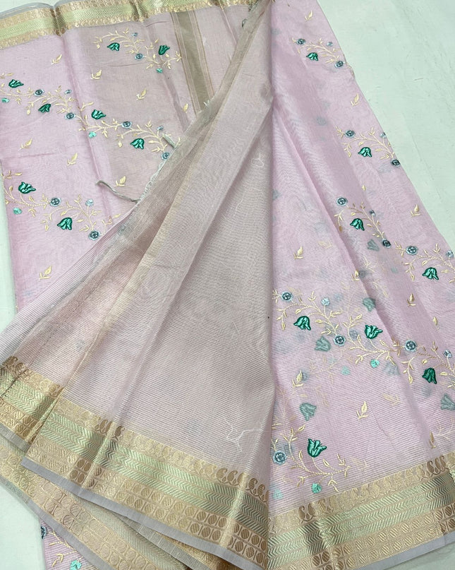 Kanchipuram Mix Silk Embroidery Fancy Saree - Rosepetals Luxe