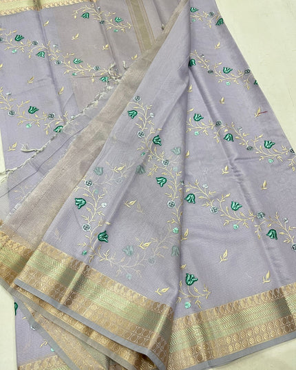 Kanchipuram Mix Silk Embroidery Fancy Saree - Rosepetals Luxe