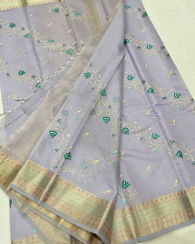 Kanchipuram Mix Silk Embroidery Fancy Saree - Rosepetals Luxe
