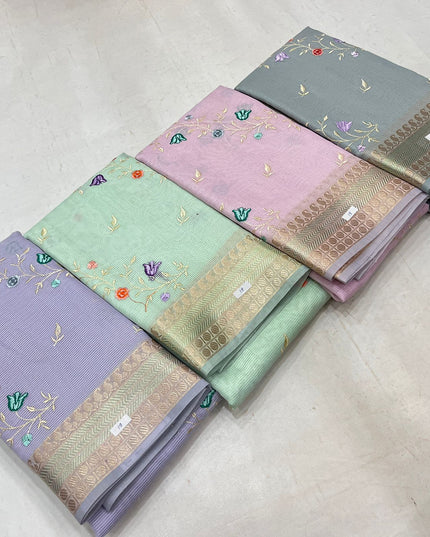 Kanchipuram Mix Silk Embroidery Fancy Saree - Rosepetals Luxe