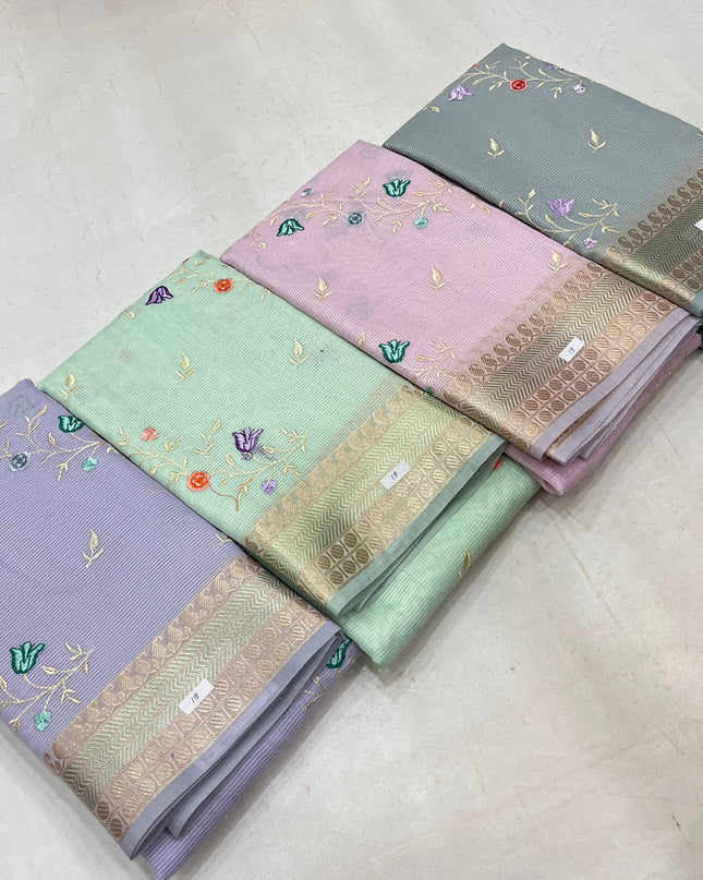 Kanchipuram Mix Silk Embroidery Fancy Saree - Rosepetals Luxe