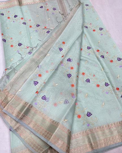 Kanchipuram Mix Silk Embroidery Fancy Saree - Rosepetals Luxe