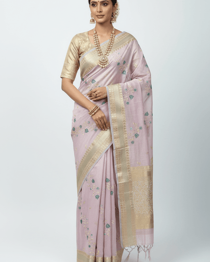 Kanchipuram Mix Silk Embroidery Fancy Saree - Rosepetals Luxe