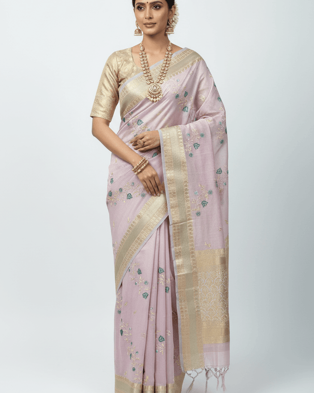 Kanchipuram Mix Silk Embroidery Fancy Saree - Rosepetals Luxe