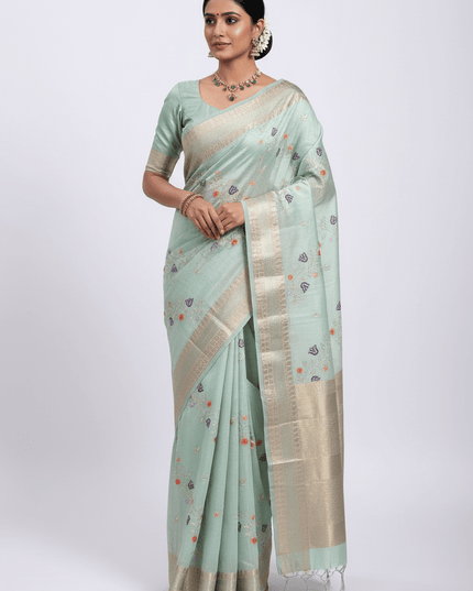 Kanchipuram Mix Silk Embroidery Fancy Saree - Rosepetals Luxe