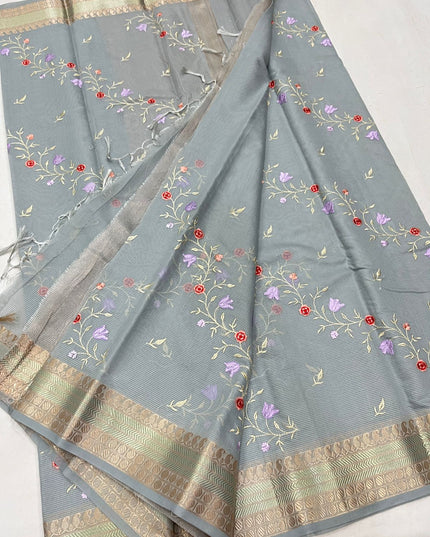 Kanchipuram Mix Silk Embroidery Fancy Saree - Rosepetals Luxe