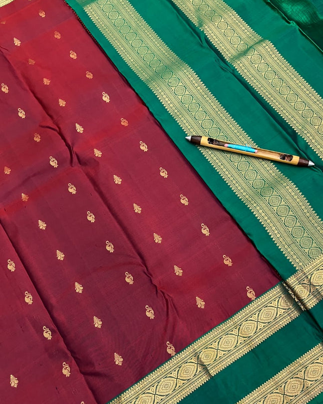 Kanchipuram Premium Pure Silk Saree with Gap Border | Silk Mark Certified - Rosepetals Luxe