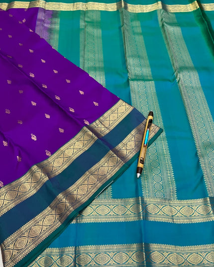 Kanchipuram Premium Pure Silk Saree with Gap Border | Silk Mark Certified - Rosepetals Luxe
