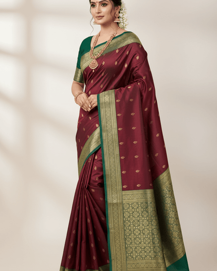 Kanchipuram Premium Pure Silk Saree with Gap Border | Silk Mark Certified - Rosepetals Luxe