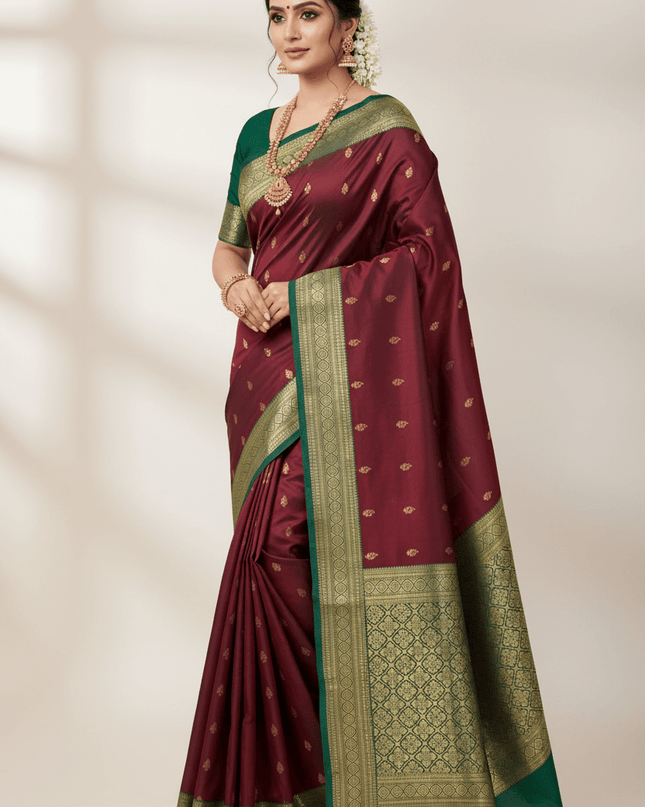 Kanchipuram Premium Pure Silk Saree with Gap Border | Silk Mark Certified - Rosepetals Luxe