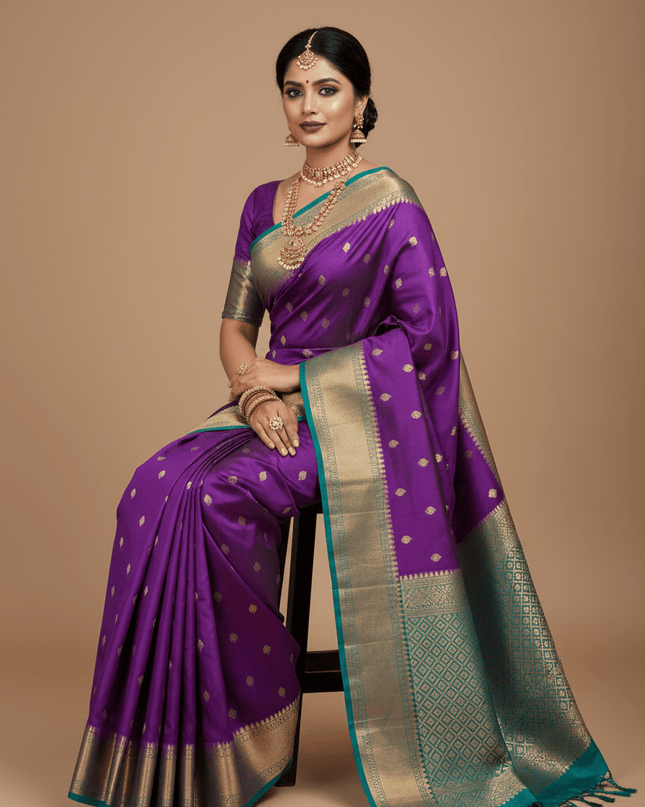 Kanchipuram Premium Pure Silk Saree with Gap Border | Silk Mark Certified - Rosepetals Luxe