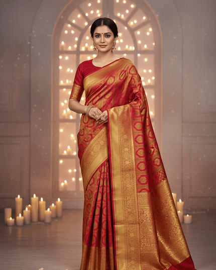 Kanchipuram Pure Silk Bridal Saree | 2 Gram Handloom | Silk Mark Certified - Rosepetals Luxe