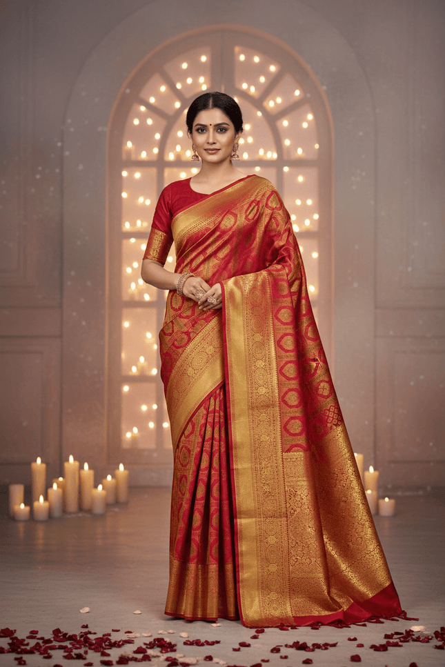 Kanchipuram Pure Silk Bridal Saree | 2 Gram Handloom | Silk Mark Certified - Rosepetals Luxe