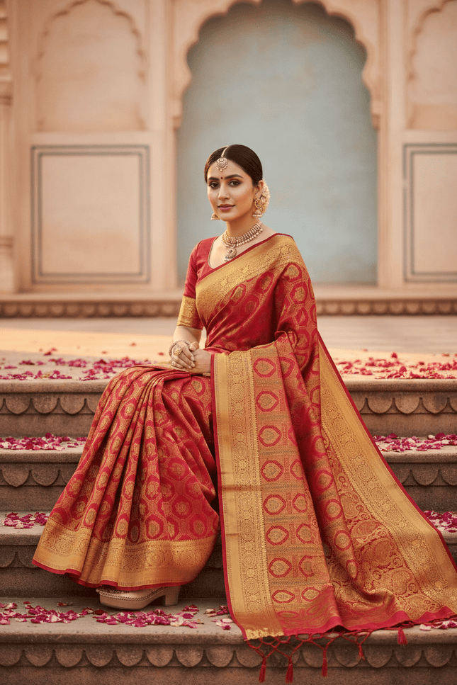 Kanchipuram Pure Silk Bridal Saree | 2 Gram Handloom | Silk Mark Certified - Rosepetals Luxe