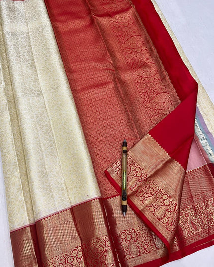 Kanchipuram Pure Silk Korvai Bridal Saree | Cream | Silk Mark Certified - Rosepetals Luxe