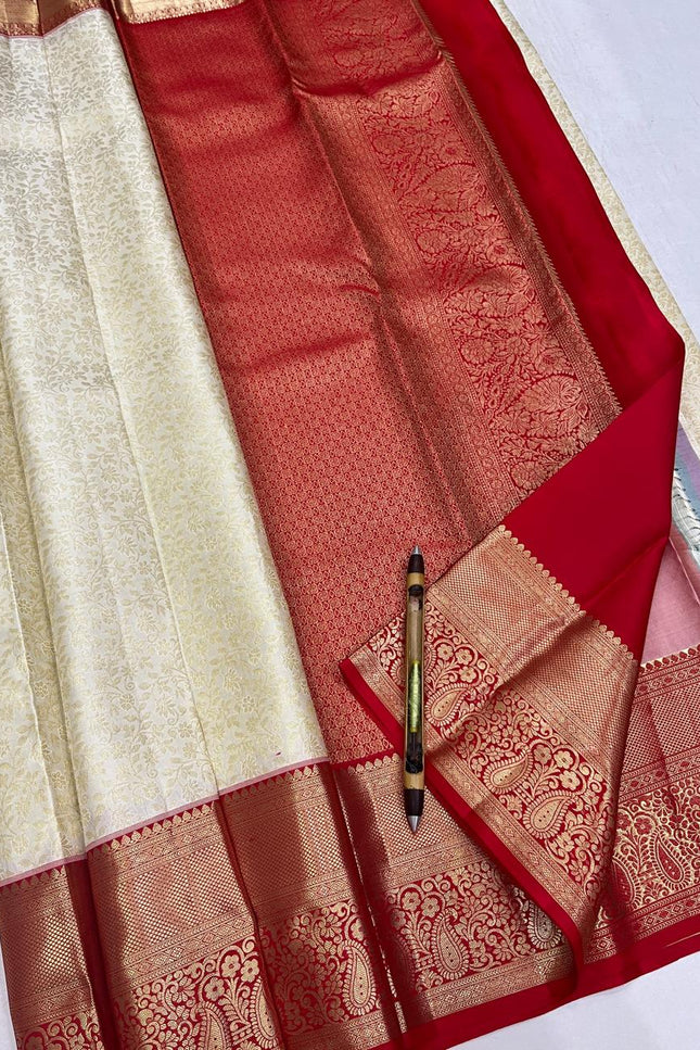 Kanchipuram Pure Silk Korvai Bridal Saree | Cream | Silk Mark Certified - Rosepetals Luxe