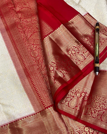 Kanchipuram Pure Silk Korvai Bridal Saree | Cream | Silk Mark Certified - Rosepetals Luxe