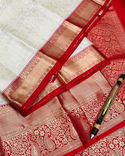 Kanchipuram Pure Silk Korvai Bridal Saree | Cream | Silk Mark Certified - Rosepetals Luxe