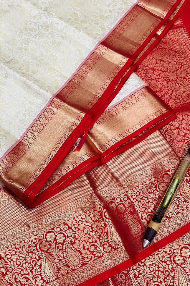 Kanchipuram Pure Silk Korvai Bridal Saree | Cream | Silk Mark Certified - Rosepetals Luxe