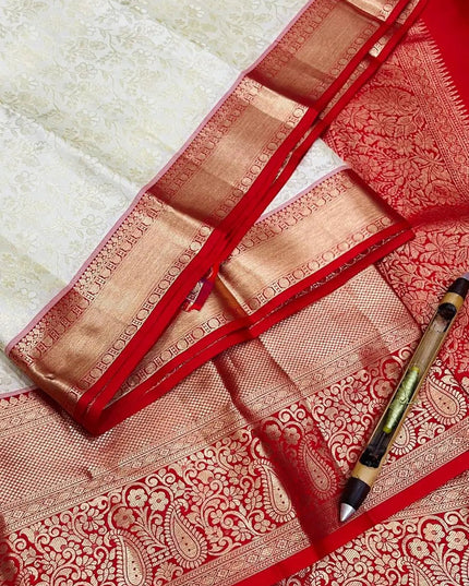 Kanchipuram Pure Silk Korvai Bridal Saree | Cream | Silk Mark Certified - Rosepetals Luxe