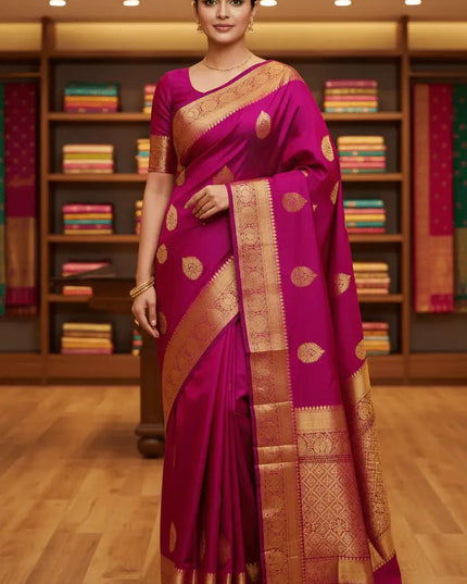 Kanchipuram Pure Silk Saree | Fancy Butta Design | Silk Mark Certified | 5 Colours - Rosepetals Luxe