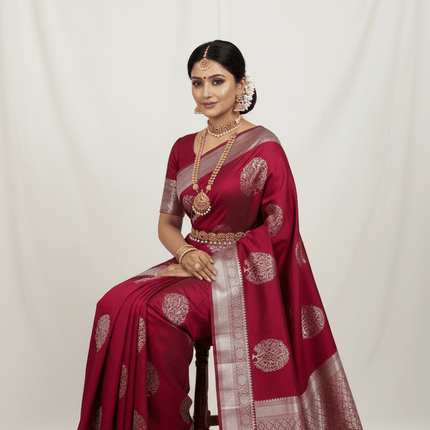 Kanchipuram Pure Silk Saree | Fancy Butta | Silk Mark Certified - Rosepetals Luxe