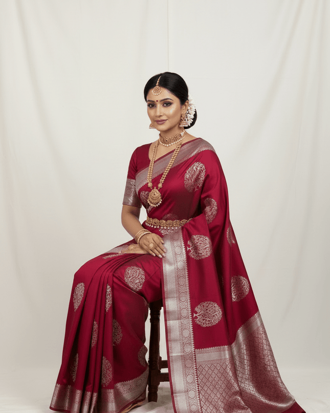 Kanchipuram Pure Silk Saree | Fancy Butta | Silk Mark Certified - Rosepetals Luxe