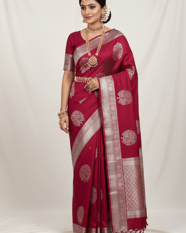 Kanchipuram Pure Silk Saree | Fancy Butta | Silk Mark Certified - Rosepetals Luxe
