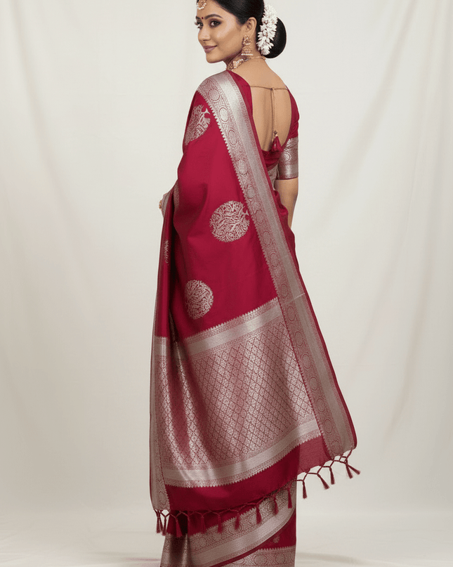 Kanchipuram Pure Silk Saree | Fancy Butta | Silk Mark Certified - Rosepetals Luxe