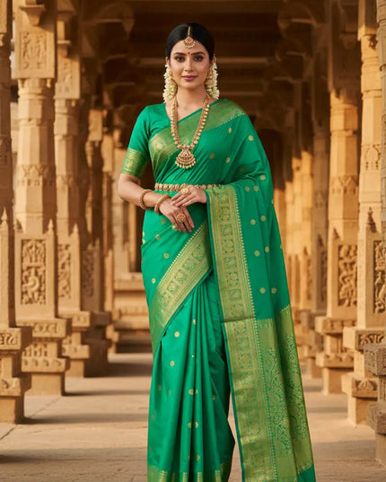Kanchipuram Pure Silk Saree | Fancy Butta Weave | Handloom | Silk Mark Certified - Rosepetals Luxe