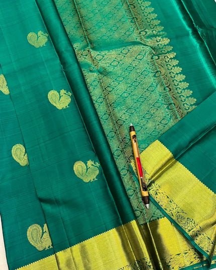 Kanchipuram Pure Silk Saree | Fancy Butta Weave | Handloom | Silk Mark Certified - Rosepetals Luxe
