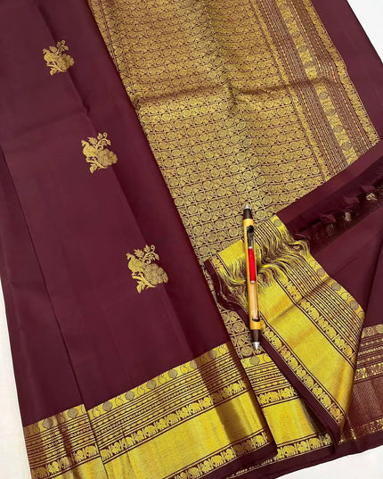 Kanchipuram Pure Silk Saree | Fancy Butta Weave | Handloom | Silk Mark Certified - Rosepetals Luxe