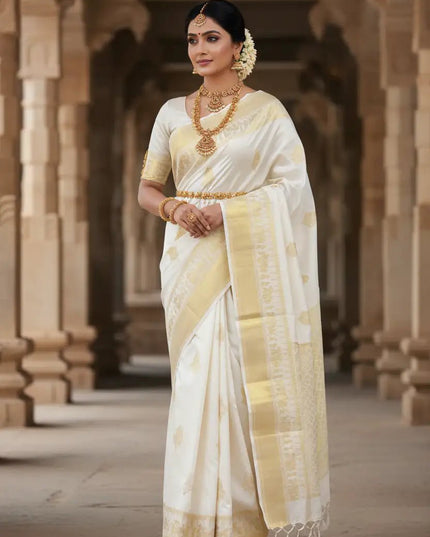 Kanchipuram Pure Silk Saree | Fancy Butta Weave | Handloom | Silk Mark Certified - Rosepetals Luxe