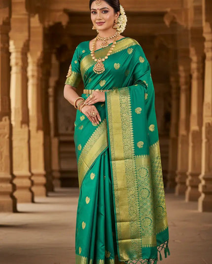 Kanchipuram Pure Silk Saree | Fancy Butta Weave | Handloom | Silk Mark Certified - Rosepetals Luxe