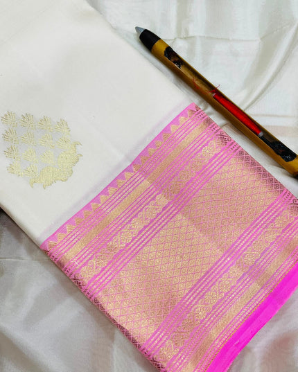 Kanchipuram Pure Silk Saree | Fancy Butta Weave | Silk Mark Certified - Rosepetals Luxe