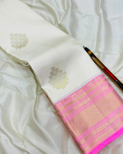 Kanchipuram Pure Silk Saree | Fancy Butta Weave | Silk Mark Certified - Rosepetals Luxe