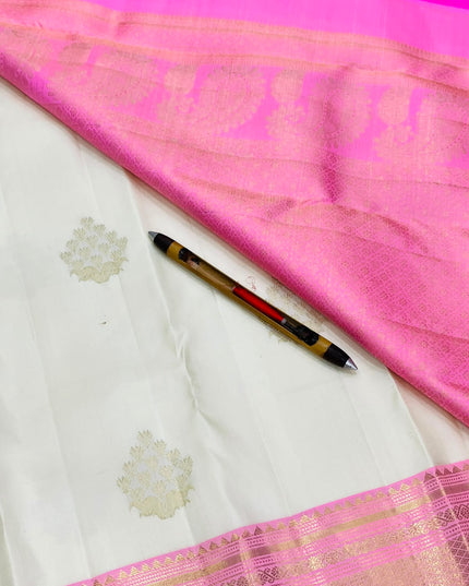 Kanchipuram Pure Silk Saree | Fancy Butta Weave | Silk Mark Certified - Rosepetals Luxe