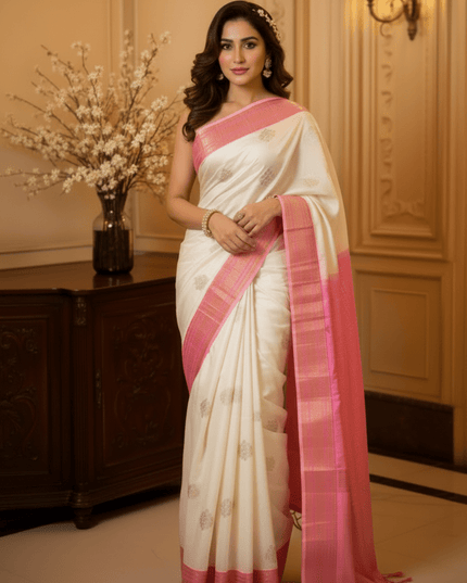 Kanchipuram Pure Silk Saree | Fancy Butta Weave | Silk Mark Certified - Rosepetals Luxe