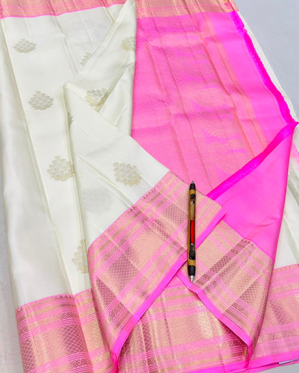 Kanchipuram Pure Silk Saree | Fancy Butta Weave | Silk Mark Certified - Rosepetals Luxe