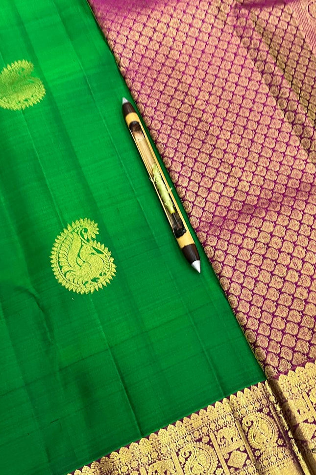 Kanchipuram Pure Silk Saree | Fancy Butta Weave with Silk Mark Certified - Rosepetals Luxe