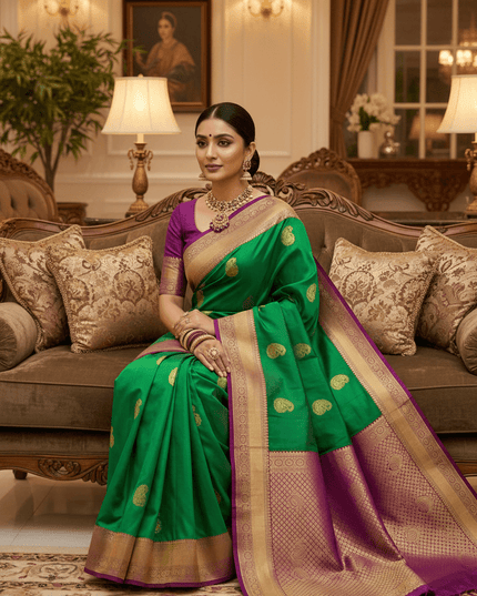 Kanchipuram Pure Silk Saree | Fancy Butta Weave with Silk Mark Certified - Rosepetals Luxe
