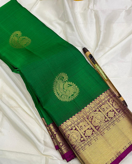 Kanchipuram Pure Silk Saree | Fancy Butta Weave with Silk Mark Certified - Rosepetals Luxe