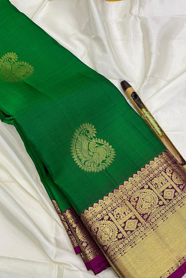 Kanchipuram Pure Silk Saree | Fancy Butta Weave with Silk Mark Certified - Rosepetals Luxe
