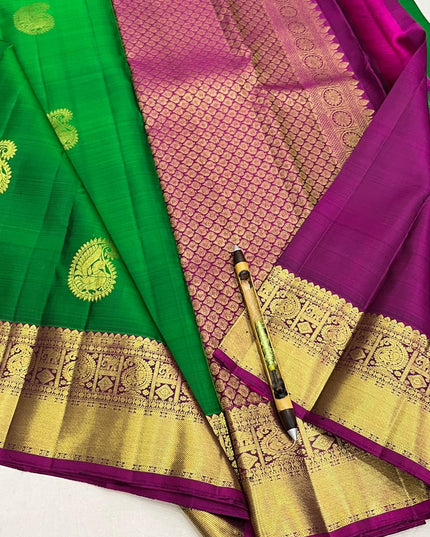Kanchipuram Pure Silk Saree | Fancy Butta Weave with Silk Mark Certified - Rosepetals Luxe
