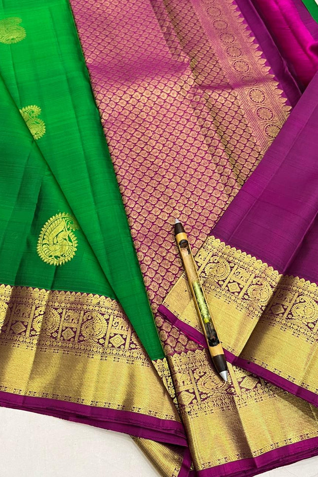 Kanchipuram Pure Silk Saree | Fancy Butta Weave with Silk Mark Certified - Rosepetals Luxe